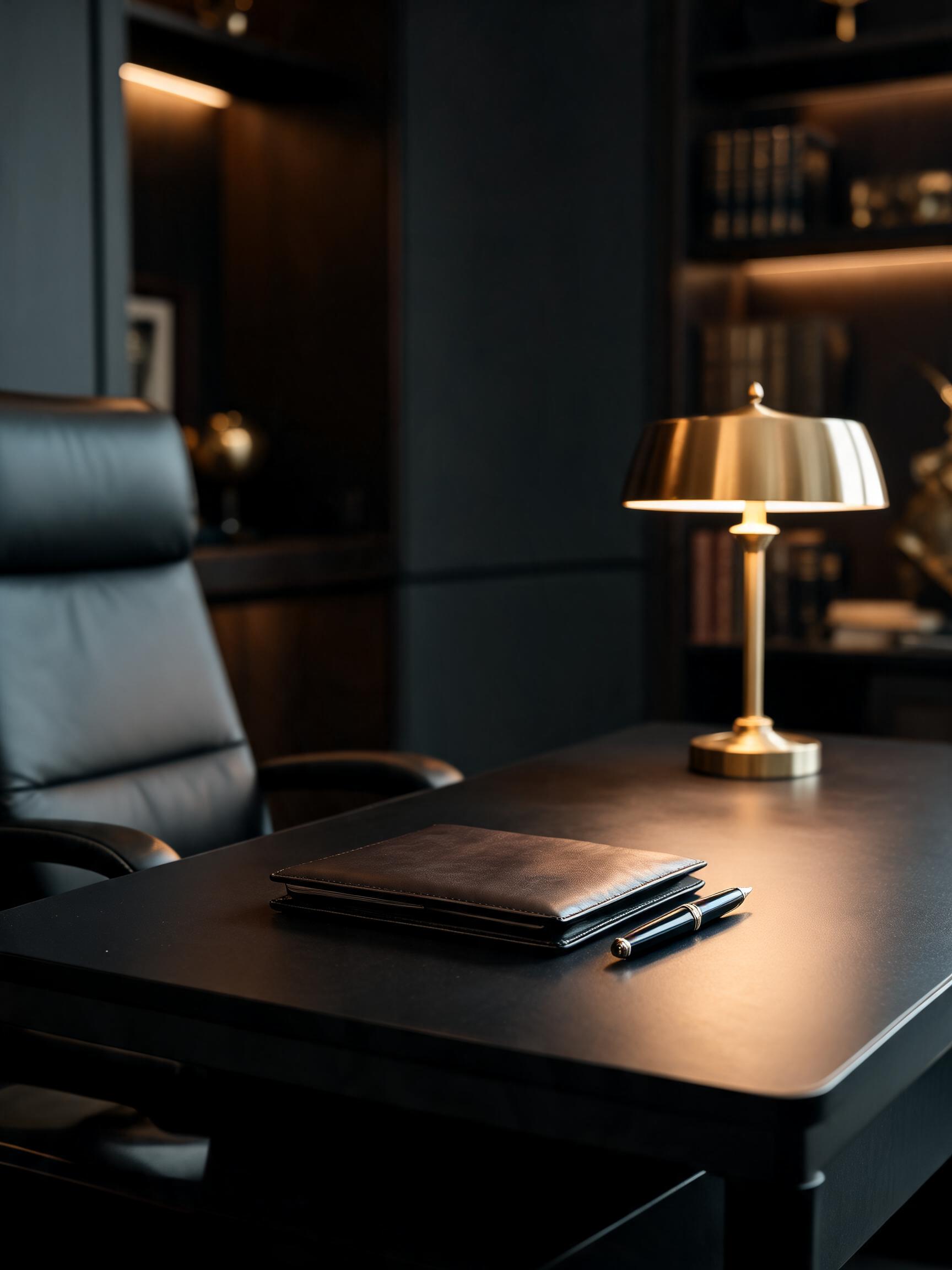 Sophisticated boardroom with gold ambient lighting